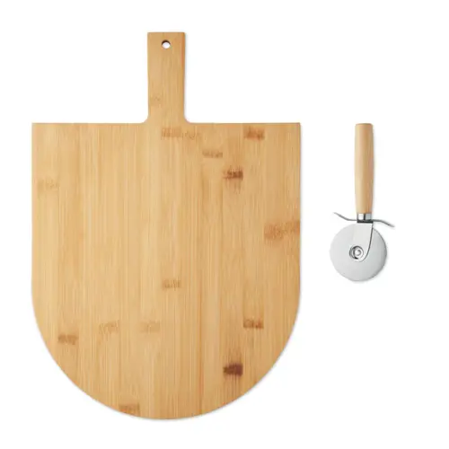 Tagliere per pizza in bambù con tagliapizza in acciaio inox 40x30x1cm