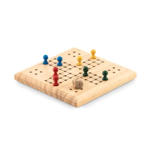 Gioco in legno di strategia con dado e gettoni colorati
