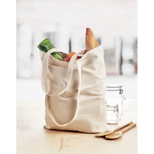 Shopper in tela a soffietto con manici lunghi in colore naturale da 270gr 38x9x42cm