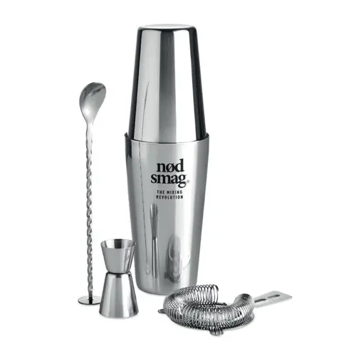 Set cocktail in acciaio inox con custodia in cotone