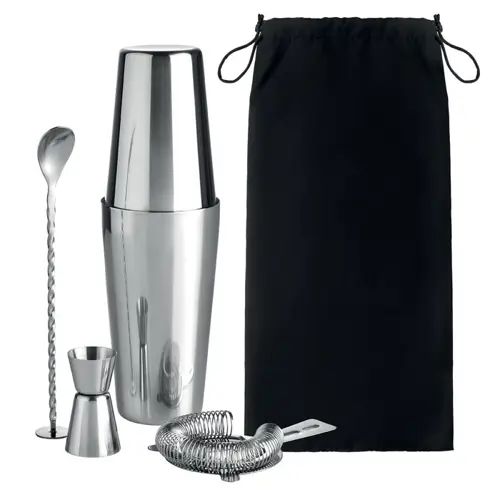 Set cocktail in acciaio inox con custodia in cotone
