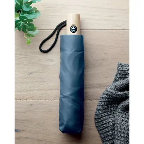 Ombrello pieghevole in RPET con manico in bambù e custodia coordinata da 23'