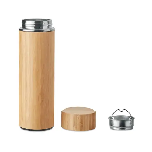 Thermos doppio strato in bambù e acciaio inossidabile con infusore 480ml