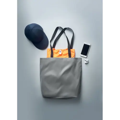 Shopper in poliestere riflettente a soffietto con manici lunghi neri da 190d 42x9x38cm