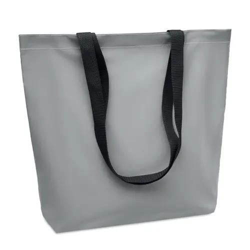 Shopper in poliestere riflettente a soffietto con manici lunghi neri da 190d 42x9x38cm