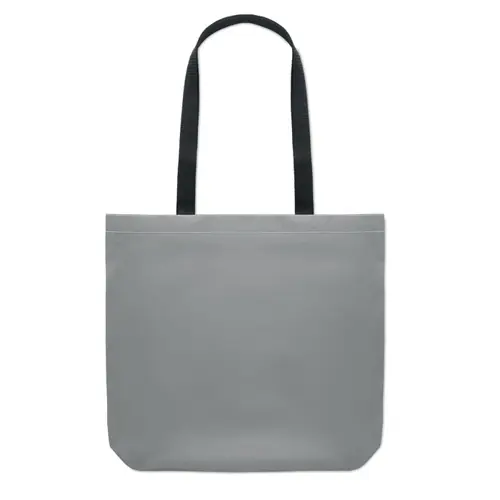 Shopper in poliestere riflettente a soffietto con manici lunghi neri da 190d 42x9x38cm