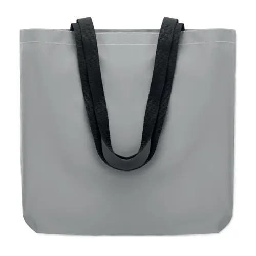 Shopper in poliestere riflettente a soffietto con manici lunghi neri da 190d 42x9x38cm