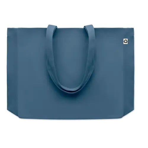 Shopper in cotone riciclato a soffietto disponibile in diverse colorazioni con mainci lunghi da 280gr 49x9x37cm