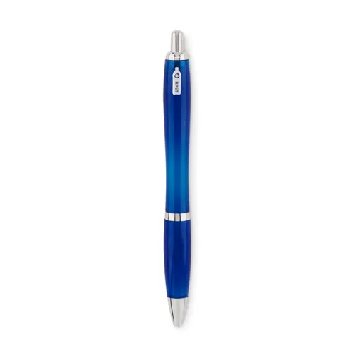 Penna a sfera in RPET disponibile in vari colori con meccanismo a scatto e refill blu