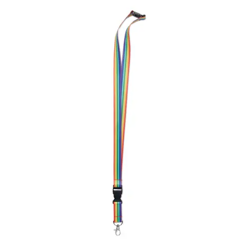 Lanyard in RPET arcobaleno con gancio in metallo, fibbia staccabile e chiusura di sicurezza 2X56CM