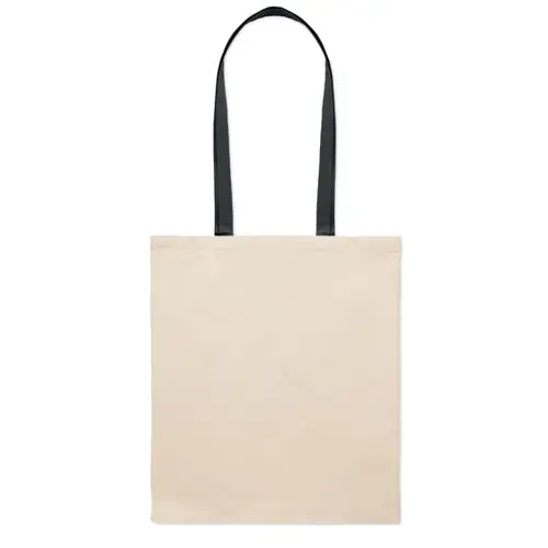 Shopper in cotone in colore naturale con manici lunghi colorati da 140gr 38X42cm