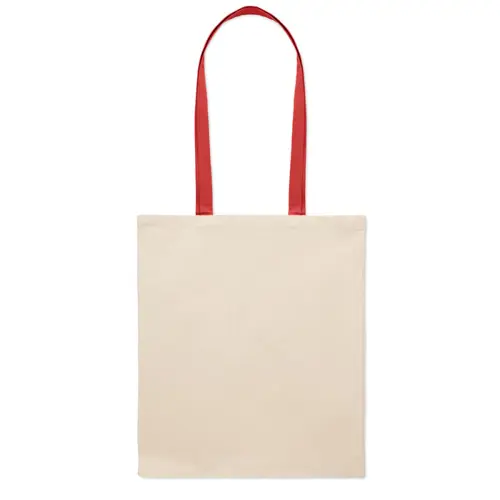 Shopper in cotone in colore naturale con manici lunghi colorati da 140gr 38X42cm