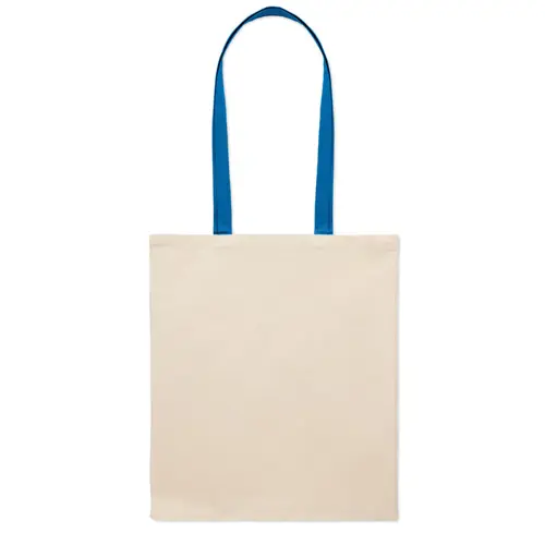 Shopper in cotone in colore naturale con manici lunghi colorati da 140gr 38X42cm