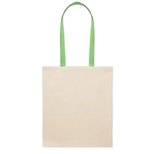 Shopper in cotone in colore naturale con manici lunghi colorati da 140gr 38X42cm