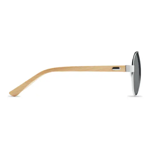 Occhiali da sole con aste in bambù e lenti UV400 colorate e specchiate in astuccio