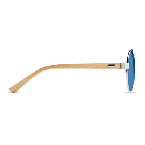 Occhiali da sole con aste in bambù e lenti UV400 colorate e specchiate in astuccio