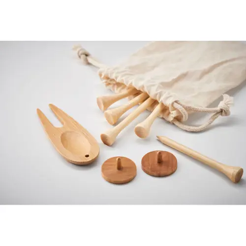 Set di accessori da golf in bambù comprende 6 tee 1 divot e 2 marcatori