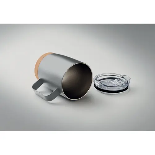 Tazza in acciaio inox a doppio strato con base in sughero e coperchio con foro scorrevole 300ml