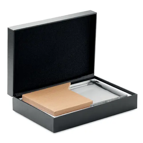 Trofeo o targa in cristallo e legno