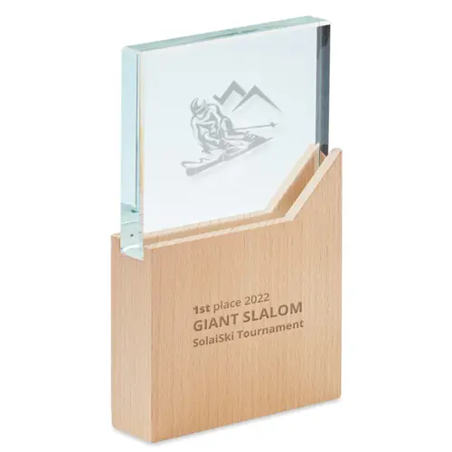 Trofeo o targa in cristallo e legno