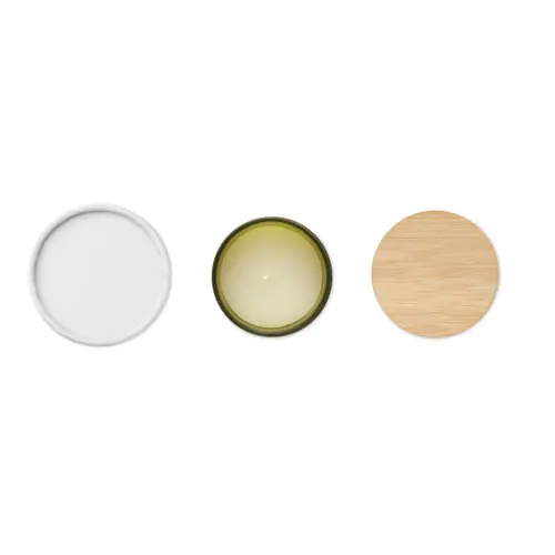 Candela di cera vegetale 120g in barattolo di vetro opaco con coperchio di bambù in scatola tubo di carta