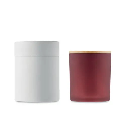 Candela di cera vegetale 200g in barattolo di vetro opaco con coperchio di bambù in scatola tubo di carta