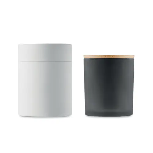 Candela di cera vegetale 200g in barattolo di vetro opaco con coperchio di bambù in scatola tubo di carta