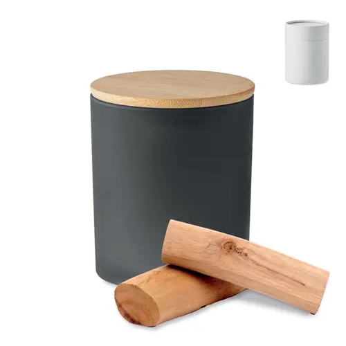 Candela di cera vegetale 200g in barattolo di vetro opaco con coperchio di bambù in scatola tubo di carta