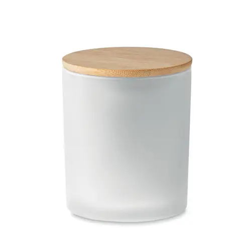 Candela di cera vegetale 200g in barattolo di vetro opaco con coperchio di bambù in scatola tubo di carta