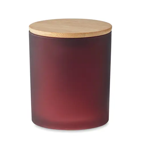 Candela di cera vegetale 280g in barattolo di vetro opaco con coperchio di bambù in scatola tubo di carta