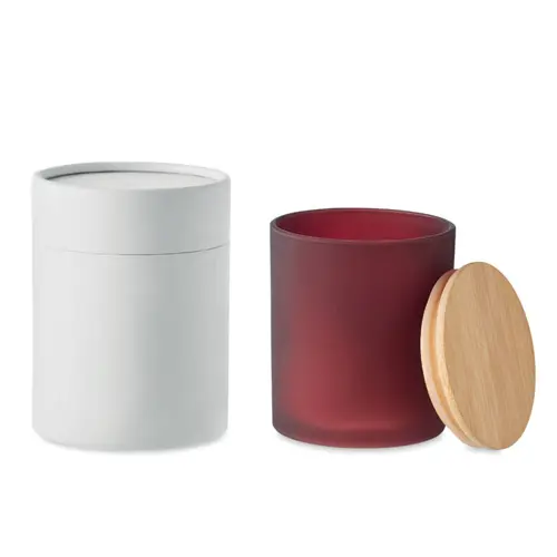 Candela di cera vegetale 280g in barattolo di vetro opaco con coperchio di bambù in scatola tubo di carta
