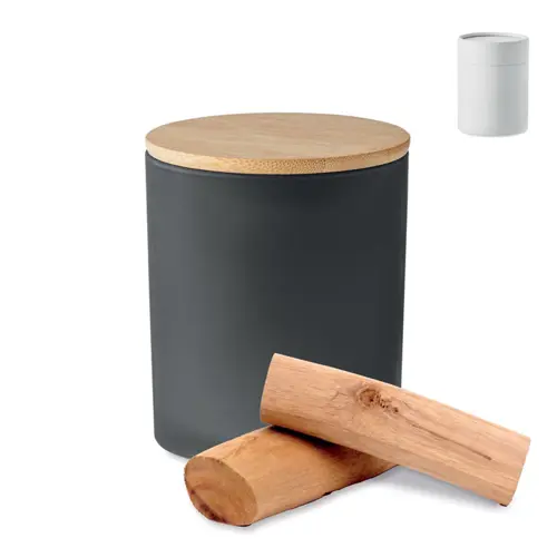 Candela di cera vegetale 280g in barattolo di vetro opaco con coperchio di bambù in scatola tubo di carta