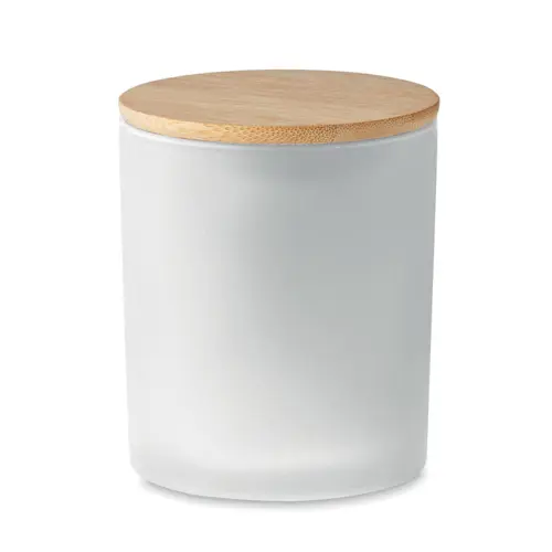 Candela di cera vegetale 280g in barattolo di vetro opaco con coperchio di bambù in scatola tubo di carta