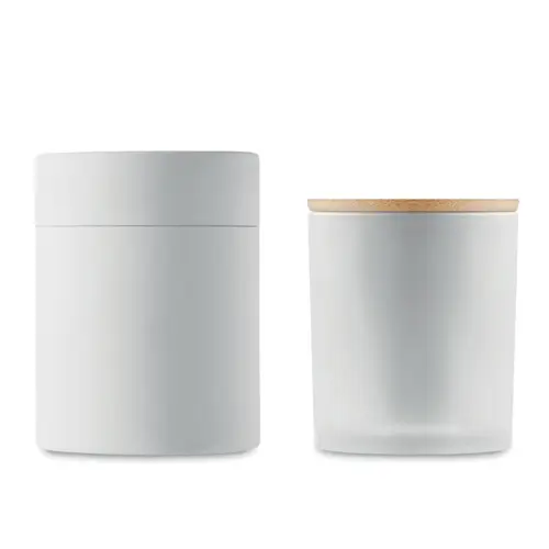 Candela di cera vegetale 280g in barattolo di vetro opaco con coperchio di bambù in scatola tubo di carta