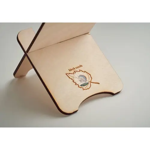 Supporto per telefono in legno di betulla include semi di pino da piantare prodotto in Europa