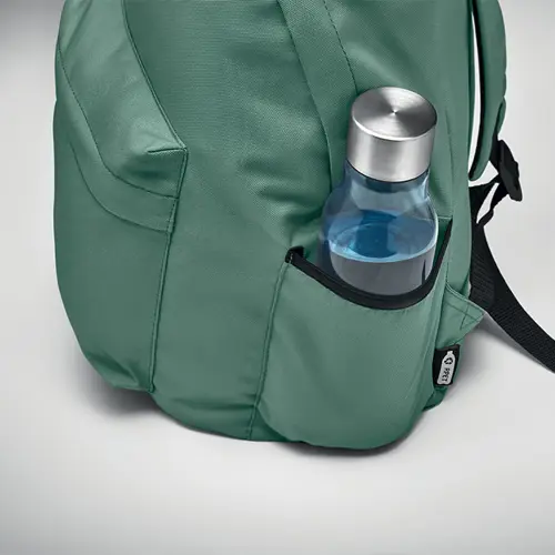 Zaino in RPET con tasca esterna frontale e scomparto laterale per bottiglie 30x18x40cm