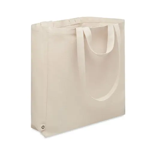 Shopper o borsa per spiaggia in cotone e poliestere riciclato con manici corti con tasca laterale 380gr 38X12X41CM