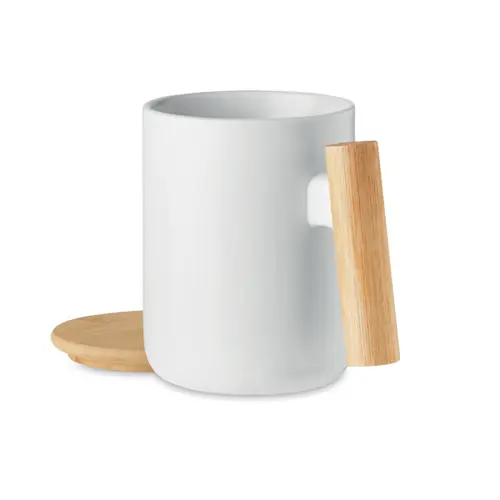 Tazza in porcellana con coperchio e manico in bambù da 380ml