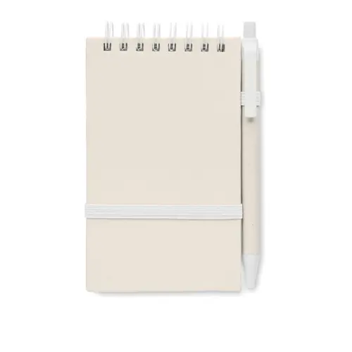 Block note A6 con spirale 70 fogli a righe in carta 70% cartone del latte riciclato e 30% carta riciclata con penna refill blu