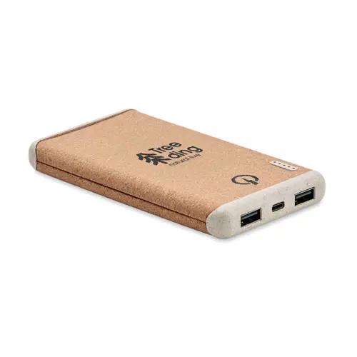 Power bank wireless con ricarica rapida in sughero e paglia di grano da 10000 mAh