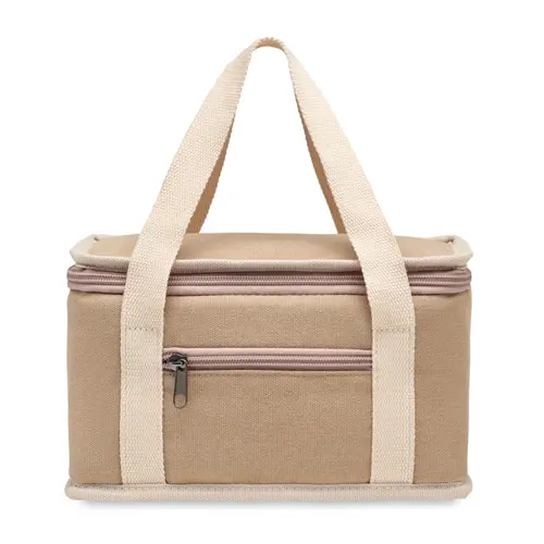 Borsa termica in tela color naturale da 6 lattine e chiusura a zip da 25x15.5x14.5cm