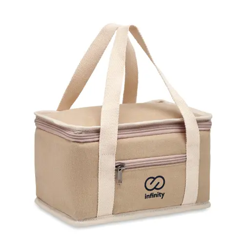 Borsa termica in tela color naturale da 6 lattine e chiusura a zip da 25x15.5x14.5cm