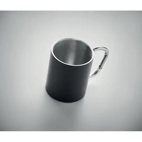 Tazza a doppio strato in acciaio inox con manico a moschettone da 300 ml.