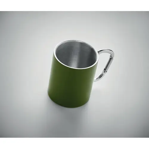 Tazza a doppio strato in acciaio inox con manico a moschettone da 300 ml.