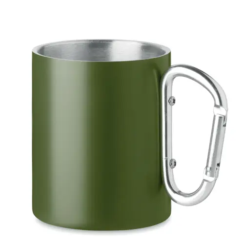 Tazza a doppio strato in acciaio inox con manico a moschettone da 300 ml.