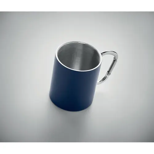 Tazza a doppio strato in acciaio inox con manico a moschettone da 300 ml.