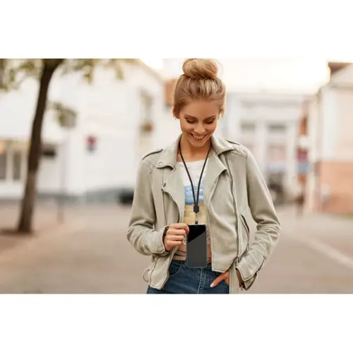 Lanyard in RPET tubolare con porta telefono