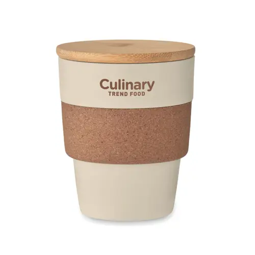 Bicchiere in PP con guaina in sughero e tappo in bambù da 300ml