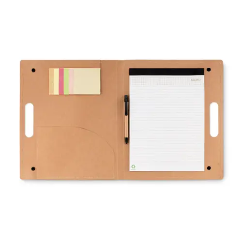 Cartelletta in cartone con block notes 20 fogli a righe e con note adesive e penna a sfera in refill blu