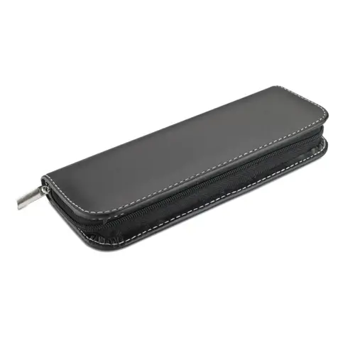 Set con penna a sfera in metallo refill blu con meccanismo a scatto e penna roller in metallo refill nero in astuccio in PU